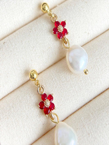 Scarlet Bloom Pearl Drops |Gold Plated