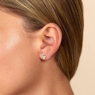Hamsa Hand Zircon Flat Back Studs | 14K Plated