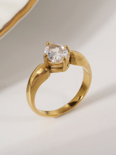 Solid Oval Zircon Ring | 18K Plated