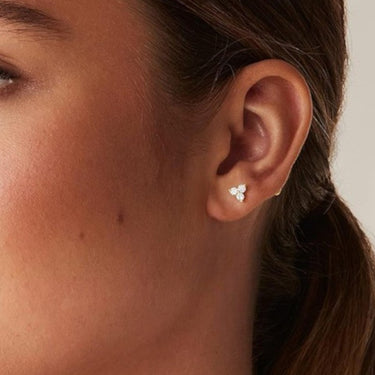 3 Diamond Zircon Screw Back Studs | 14K Plated