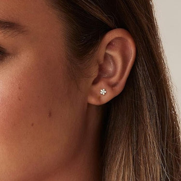 Floral Zircon Flat Back Studs | 14K Plated