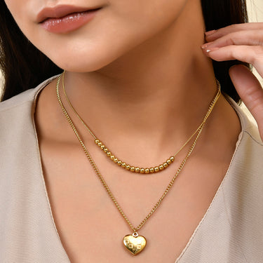 Chequered Heart Layered Necklace (set of 2) | 18K Plated