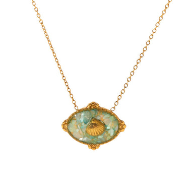 18k Gold Plated Green Shell Oval Pendant