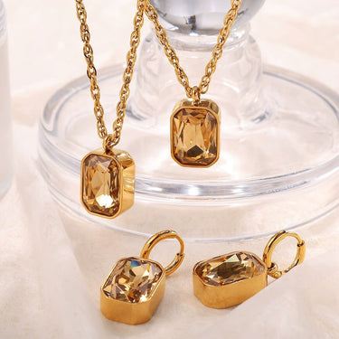 Brown Zircon Pendant & Earrings Set