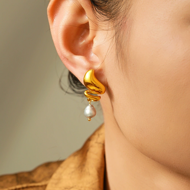 Elowen Pearl Drop Earrings | 18K Plated