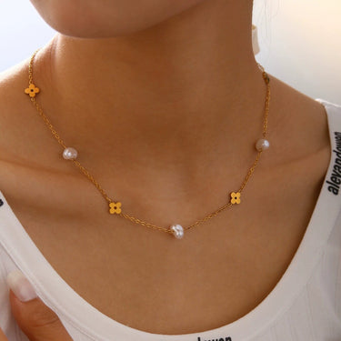 Aquastreet Clover & Pearl Charm Necklace