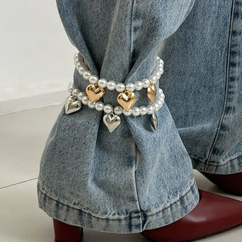 Amoura Pearl Heart Anklet Set