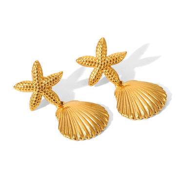 Starfish and Shell Drop Earrings