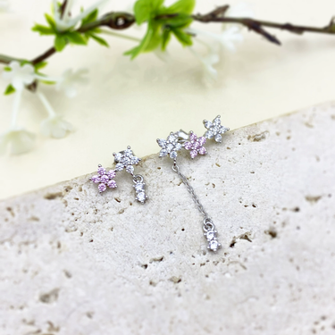 Fioria Floral Ear Drops (2pcs) For Left Ear Only | 18K Plated