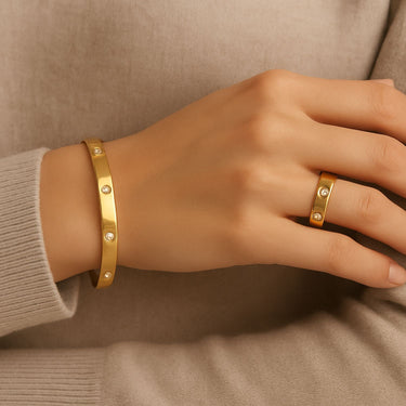 Gold Zircon Bracelet & Ring Set
