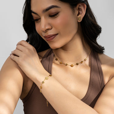 Floral Bloom Necklace, Earring, Bracelet Set | 18K Plated