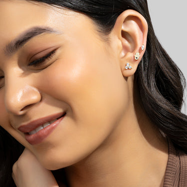 Hamsa Hand Zircon Flat Back Studs | 14K Plated