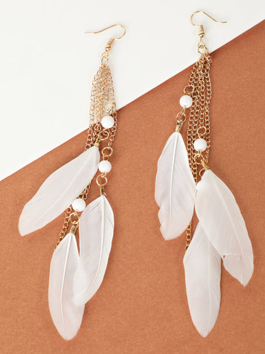 Breeze White Tassel Feather Earrings