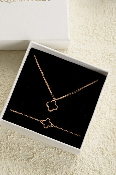 Rosette Charm Necklace and Bracelet Set | 18K Plated