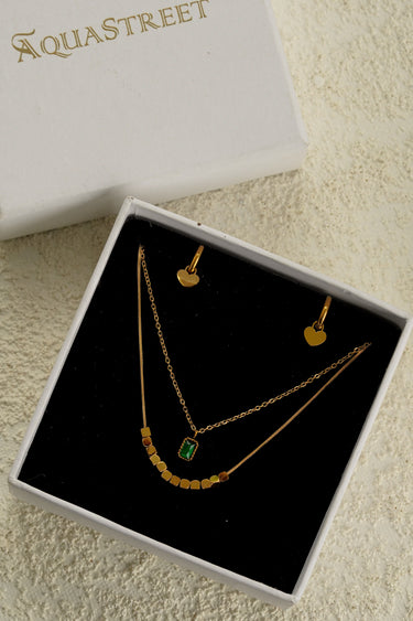 Emeralda Grace Pendant and Earrings Set | 18K Plated