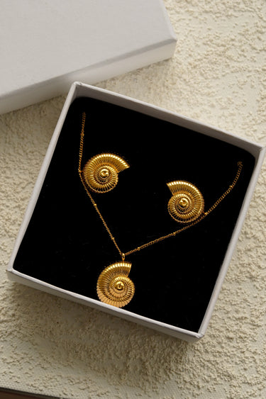 Snail Shell Pendant and Studs Set | 18K Plated