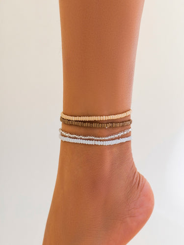 Golden Sands Beaded Anklets (Set of 4)
