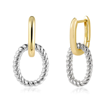 Loren 2 Tone Twisted Drops Earrings | 14K Plated