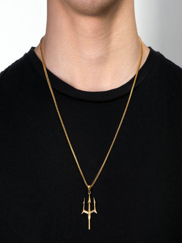 Mens Trident Pendant Necklace | 18K Plated