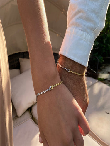 Mens Set of 2 - Two Tone Together Forever Infinity Knot Bracelet | 18K Plated