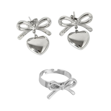 Silver heart bow earring & Ring collections 