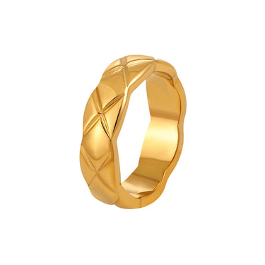 Mens Quilt Grid Ring | 18K Plated