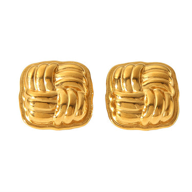 Ribbed Square Folded Studs | 18K Plated