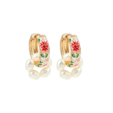Kemi Floral Enamel Hoops | Gold Plated