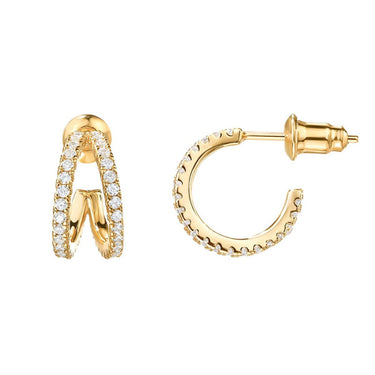Twin Zircon Half Hoop Earrings | 14K Plated