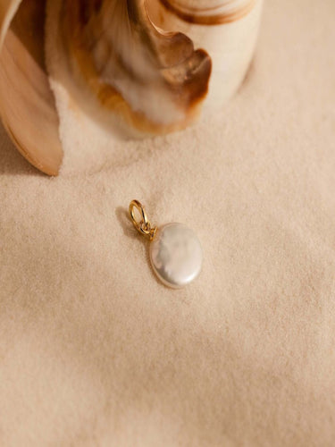 Flat Circle Pearl Charm | 18K Plated