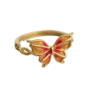 Crimson Butterfly Adjustable Ring | Gold Plated