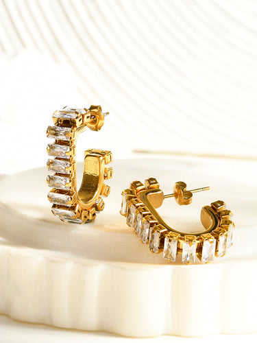 Baguette Cubic Zircon Hoops | 18K Plated