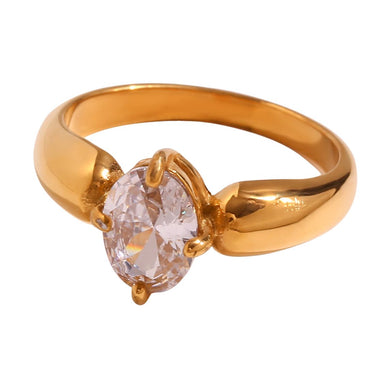 Solid Oval Zircon Ring | 18K Plated