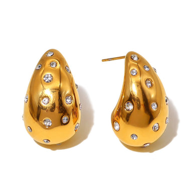 Encrusted Water Drop Earrings | 18K Plated