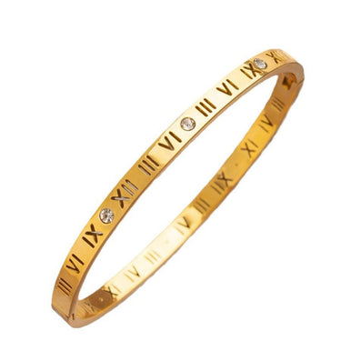 Roman Numeral Bangle Bracelet | 18K Plated