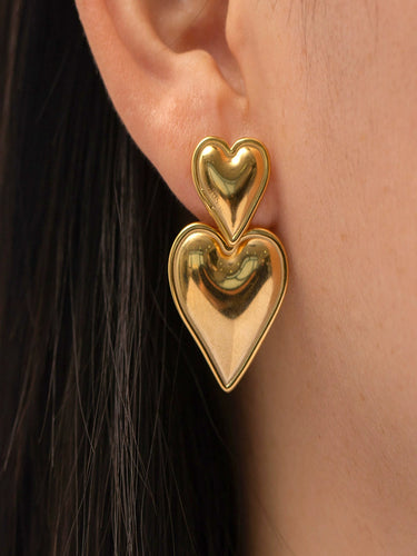 Duo Heart Drop Studs | 18K Plated