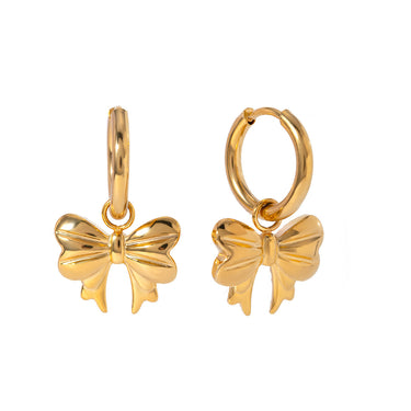 Ribbon Bow Drop Huggies | 18K Plated