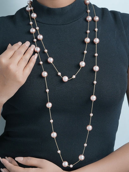Iva Layered Long Pink Pearl Necklace