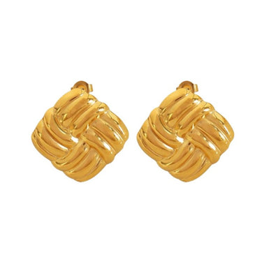Square Textured Studs | 18K Plated