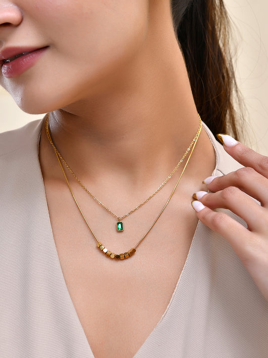 Sage Layered Pendant Necklace | 18K Plated
