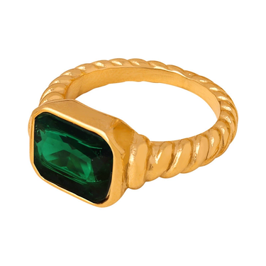 Emerelle Green Stone Ring | 18K Plated
