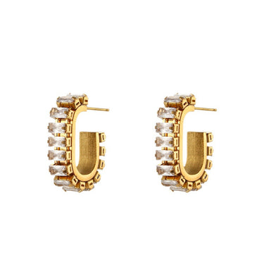 Baguette Zircon Hoop Earrings | 18K Plated