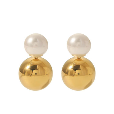 Pearl Dome Drop Studs | 18K Plated