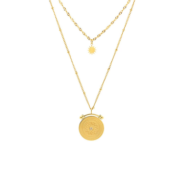 Carabi Compass Pendant Layered Necklace | 18K Plated