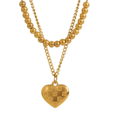 Chequered Heart Layered Necklace (set of 2) | 18K Plated