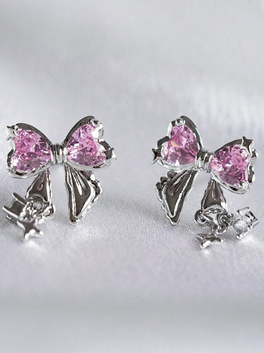 Blush Bow Sparkle Drops |Silver Plated