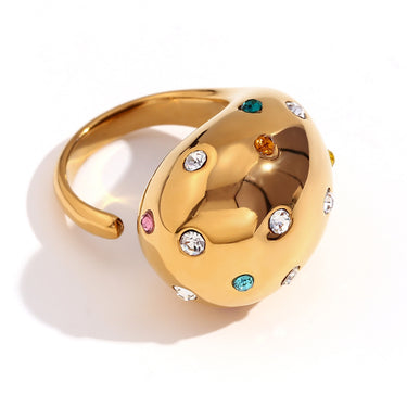 Chunky Multicolor Encrusted TearDrop Ring | 18K Plated