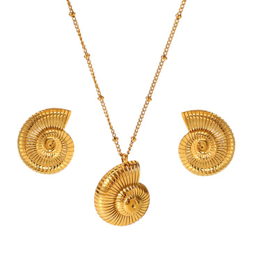 Snail Shell Pendant and Studs Set | 18K Plated