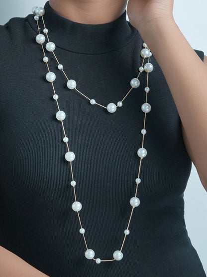 Iva Layered Long White Pearl Necklace