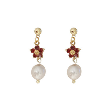 Scarlet Bloom Pearl Drops |Gold Plated